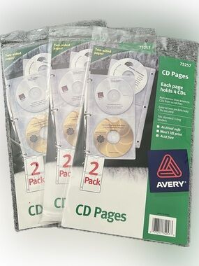 💥 New Avery CD Pages 2-Pack Holds 4 CDs 75257 Fits 3 Ring Binder - 3 sets